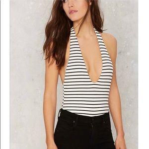Honey Punch Black & White Striped Bodysuit